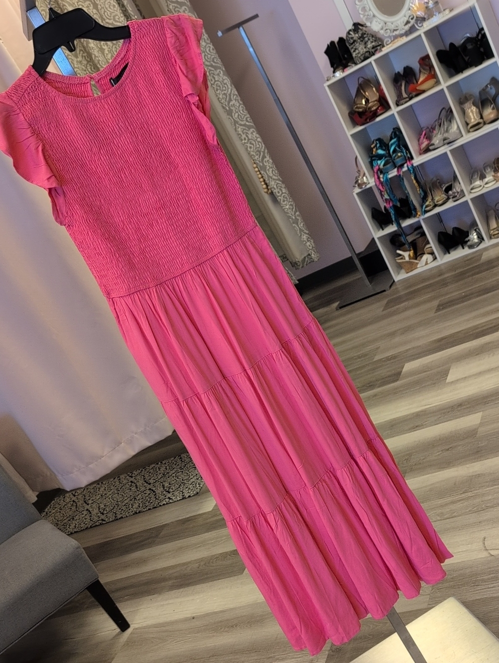 Pink Tiered Maxi Dress - Women's Flowing Summer Dress